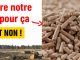 Pellets en vrac avec le texte "Détruire notre forêt pour ça, c'est non"
